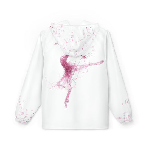 Ballet Dancer Windbreaker Jacket — Pink Watercolor Silhouette with “MERDE” Text