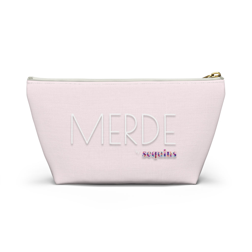 Accessory Pouch — Pink "MERDE" Sequins Makeup Bag