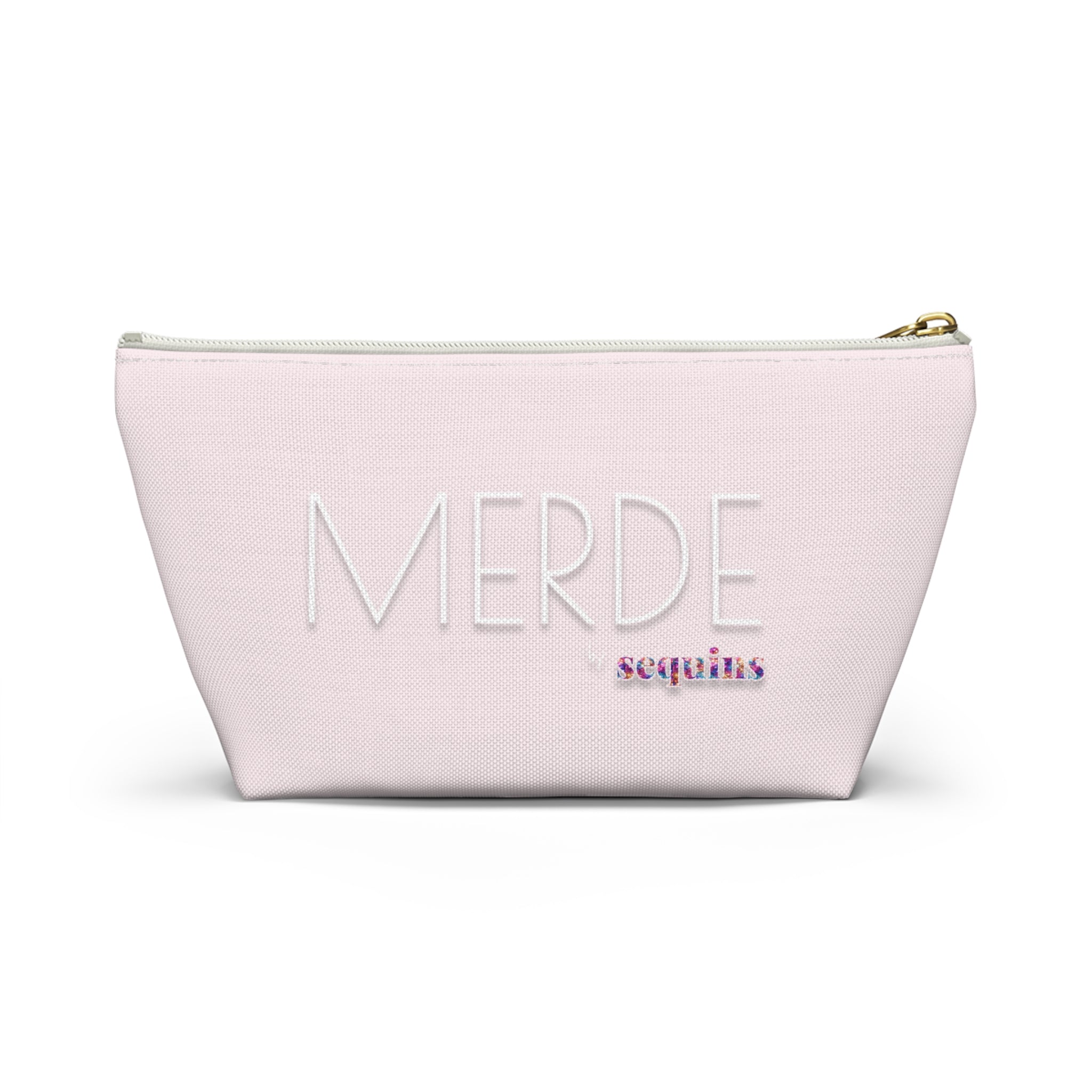 Accessory Pouch — Pink "MERDE" Sequins Makeup Bag
