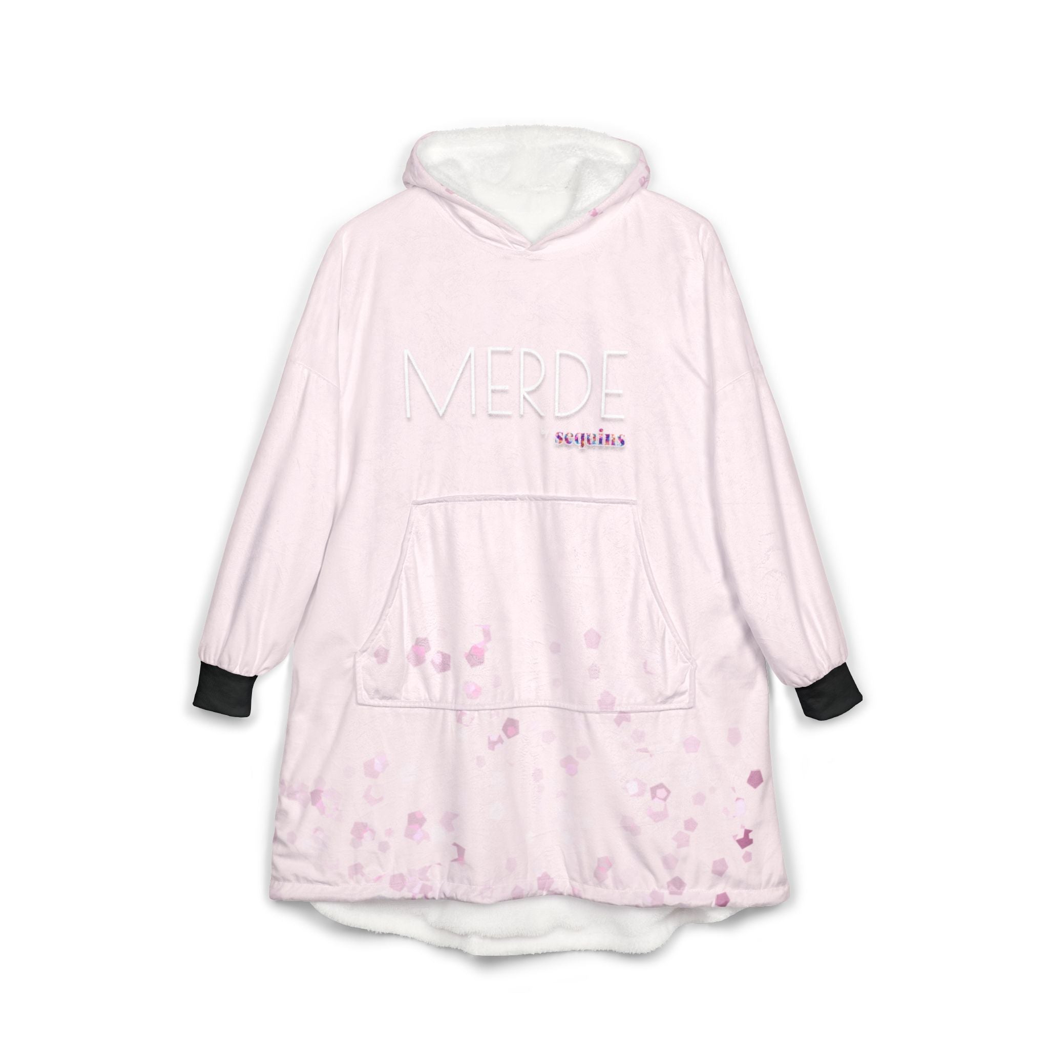 Hooded Blanket – Pink 'MERDE' Cozy Sherpa Hoodie Blanket with Floral Confetti