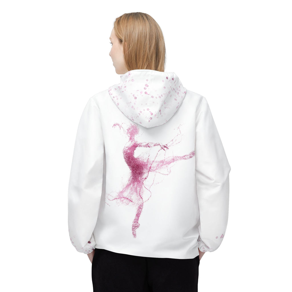 Ballet Dancer Windbreaker Jacket — Pink Watercolor Silhouette with “MERDE” Text