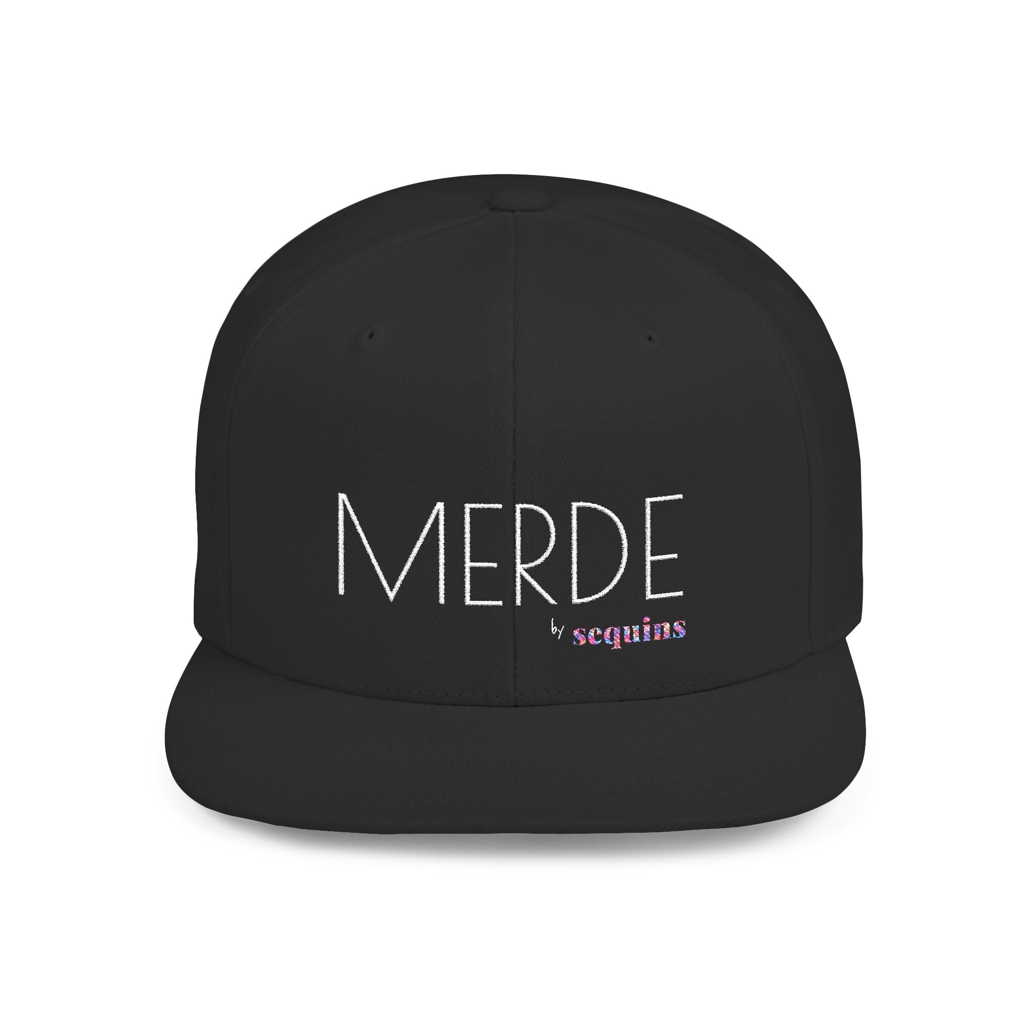 Snapback Hat — "MERDE" Embroidered Flat Bill Cap