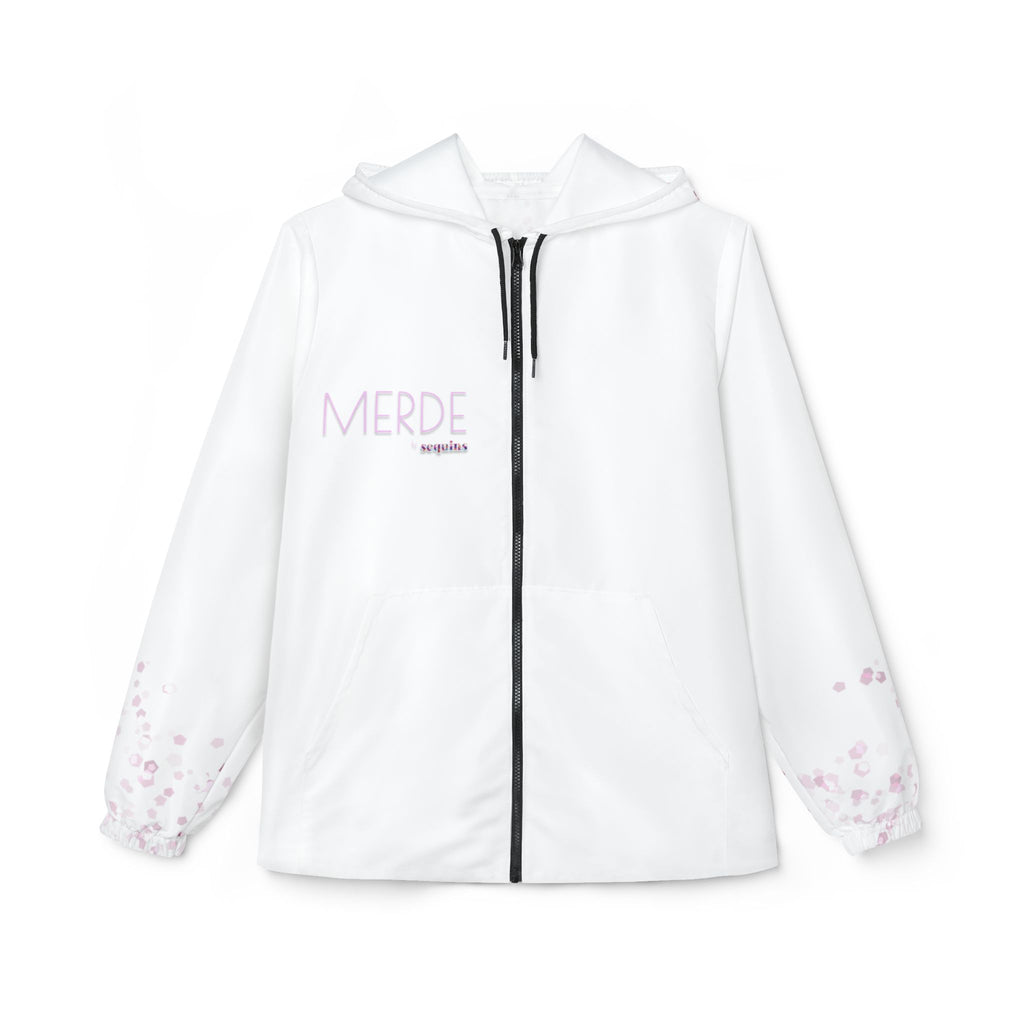 Ballet Dancer Windbreaker Jacket — Pink Watercolor Silhouette with “MERDE” Text