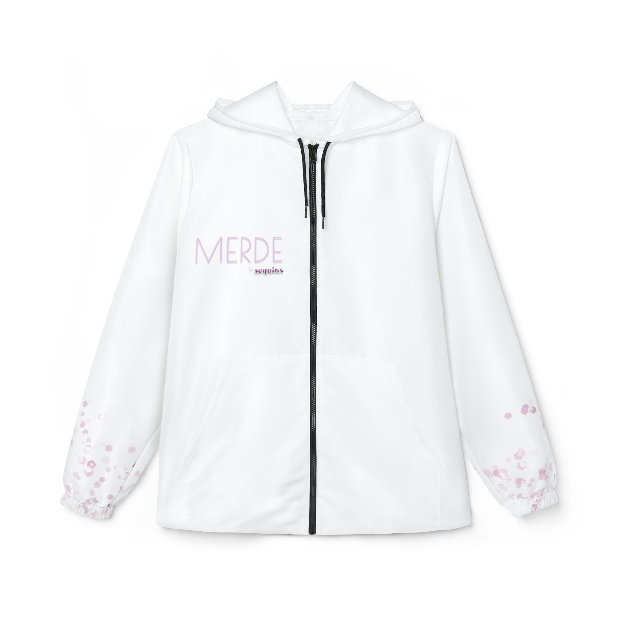 Ballet Dancer Windbreaker Jacket — Pink Watercolor Silhouette with “MERDE” Text