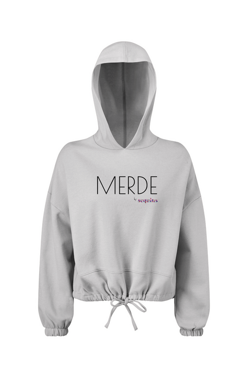 Black Merde Ladies' Cropped Oversize Hooded Sweatshirt