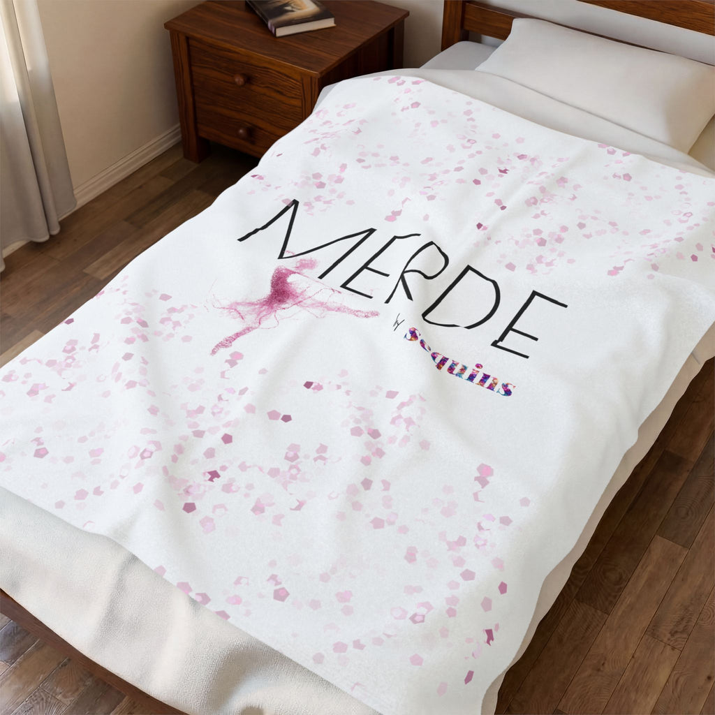 Velveteen Plush Blanket — 'MERDE by Sequins' Ballet Pink Throw (Soft Cozy Dance Gift)