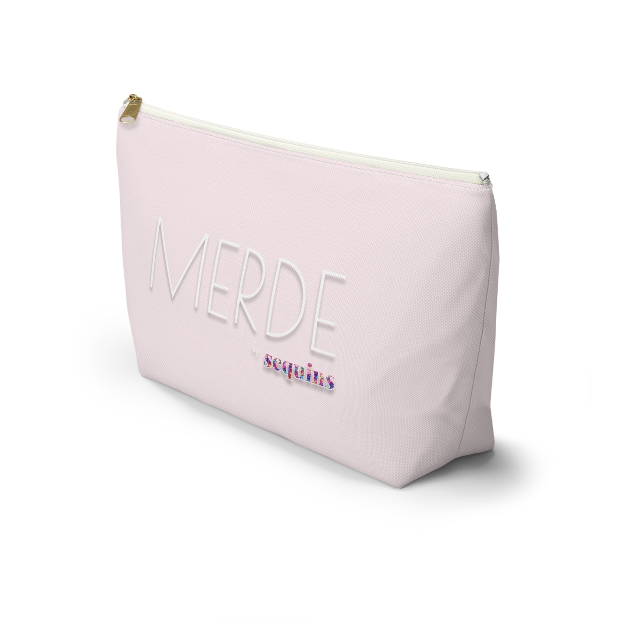 Accessory Pouch — Pink "MERDE" Sequins Makeup Bag